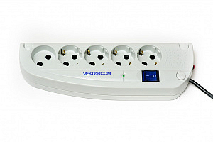 Сетевой фильтр 5 метров, 4 гнезда с заземлением +1 без заземления, серый, VektorCOM