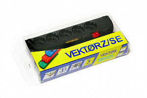 Сетевой фильтр 1,8 метра 4 гнезда/розетки с заземлением +1 без заземления черный Vektor Z