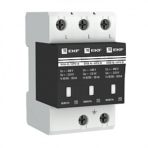 Ограничитель импульсных перенапряжений  ОПВ-B/3P In 30кА 400В (с сигнализацией) (opv-b3) EKF