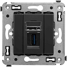 Розетка с крышкой в стену, 2P+E, с з/ш, "Avanti", "Черный матовый"