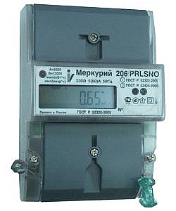 Счетчик электроэнергии однофазный многотарифный (2 тарифа) Меркурий"206 RN 5-60А 220В RS485 Оптопорт